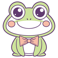 Cartoon Green Frog with Bow Tie, Cute Animal on White Background