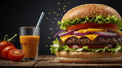 hamburger and juice