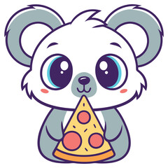 Isolated Cartoon Koala with Pizza Slice. Cute Animal, Funny, Joyful
