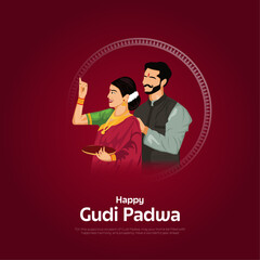 happy Gudi padwa with couples, a Hindu festival celebration gudi padwa Background Design. abstract vector illustration design
