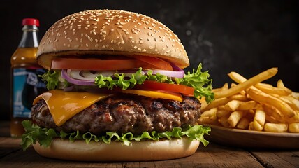 hamburger with french fries