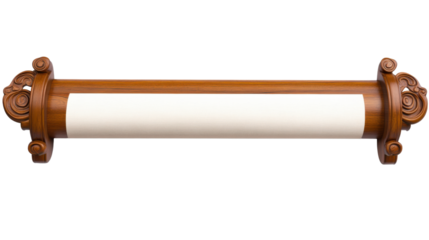 Asian Chinese style empty scroll with wooden isolated on white background