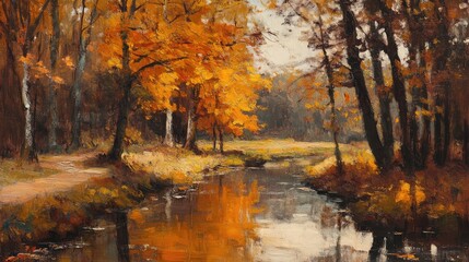 **"AI-Generated Autumn Forest Landscape: Oil Painting with Canvas Texture and Brush Strokes"**