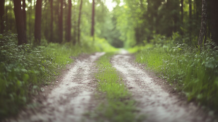 Fototapeta premium Two diverging forest paths: one overgrown, the other well-kept, symbolizing choices between tradition and progress.