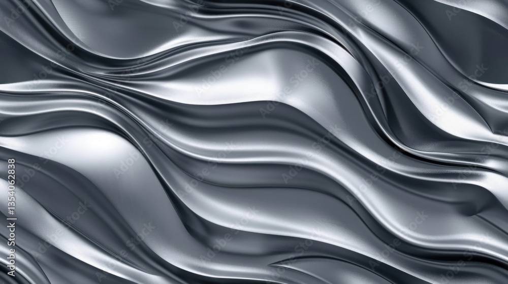 Poster seamless abstract ai-generated pattern with shiny gray wavy lines for futuristic wallpaper.