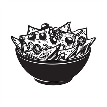black and white nachos in bowl clip art preview