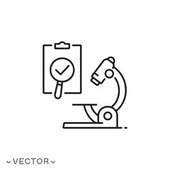 clinical analysis check icon, quality lab test, medical control or proven experiment, scientific laboratory, chemistry exam, thin line symbol isolated on white background, editable stroke eps 10