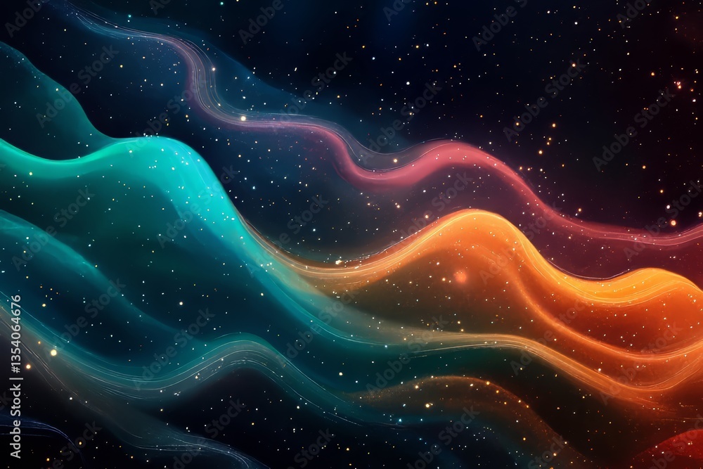 Poster sleek digital design showcasing a continuous flow of vibrant neon waves in motion