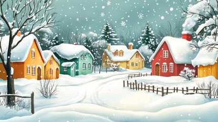 Fototapeta premium Charming Snow Covered Village Winter Wonderland Festive Holiday Season