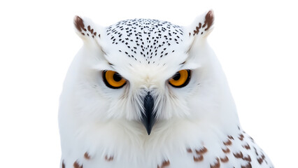 Captivating Snowy Owl with Intense Gaze isolated on transparent background.