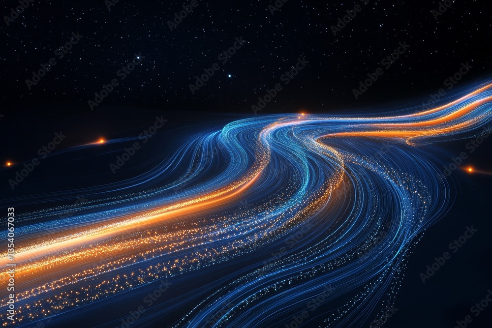Poster surreal depiction of quantum entanglement with glowing neural patterns on a dark starry backdrop