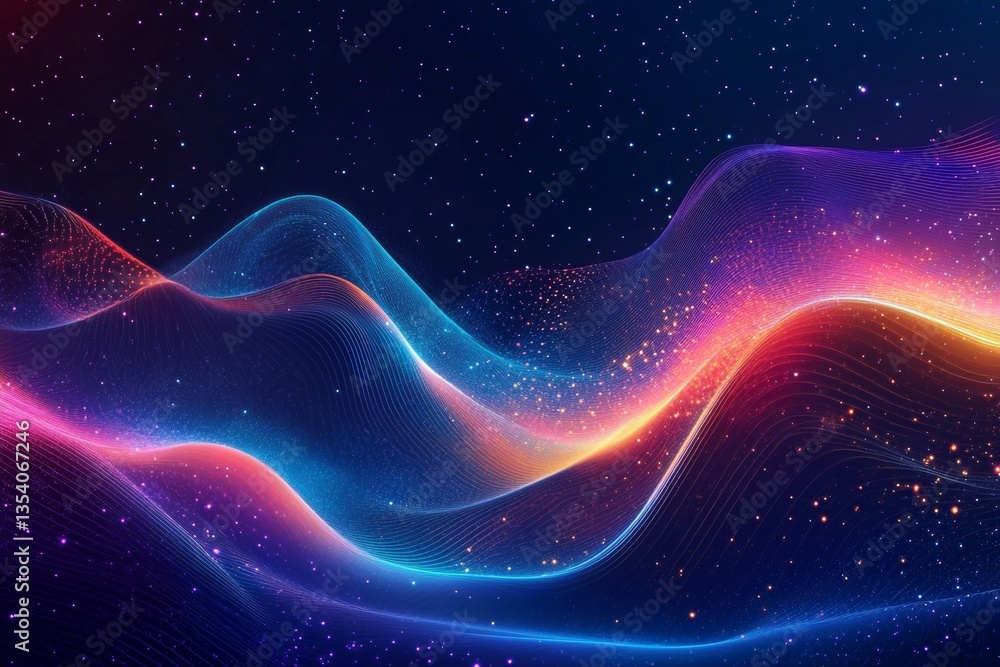 Poster futuristic abstract digital wave design with neon lines and cosmic background for tech visuals