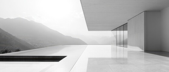 Modern Minimalist Architecture with Scenic Mountain View Landscape