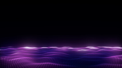 Colors wave with motion dots and lines. Abstract digital background. Concept connection big data. Futuristic technology backdrop. 3D rendering.