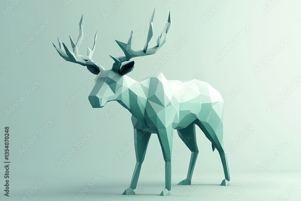 Poster polygonal moose model in serene minimalist setting with soft tones