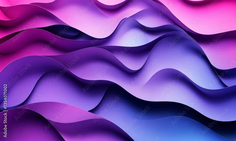 Poster abstract waves of soft paper layers with pink and blue gradient: modern background