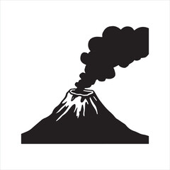 an erupting volcano with smoke billowing out from the crater silhouette  © Arafat