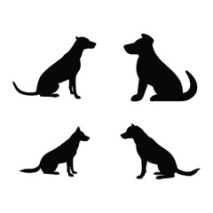 Dog silhouette Collection of Different Sitting Positions on white background.

