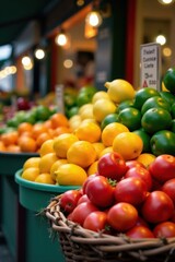 Fruits and vegetables in a market stall , grocery, vegetables