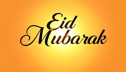 A beautiful and elegant typography design featuring the phrase "Eid Mubarak" in bold, flowing script. The text is predominantly black with a small crescent moon in a golden hue accenting the design. T