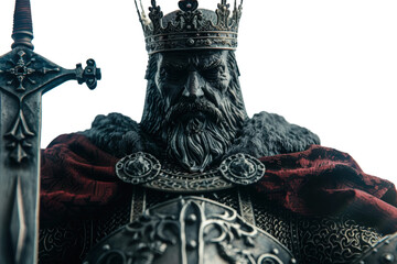 Dark medieval king with a heavy crown and fur cloak exuding authority.