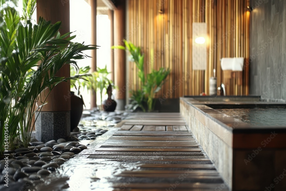 Poster serenity found in a tranquil spa retreat with natural elements and calming environment