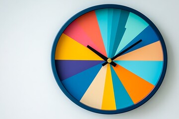 Fototapeta premium Colorful clock shows the time; simple modern interior style, planning stock
