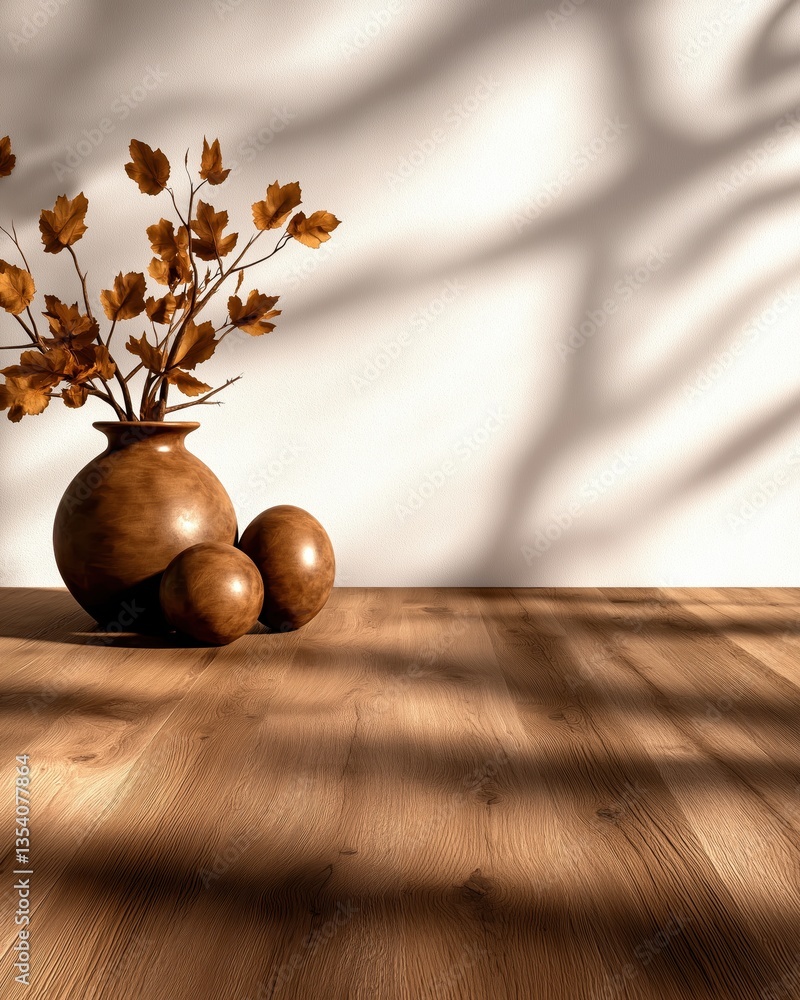 Poster subtle shadows on an off-white wall highlight a modern minimalist display with natural elements and 