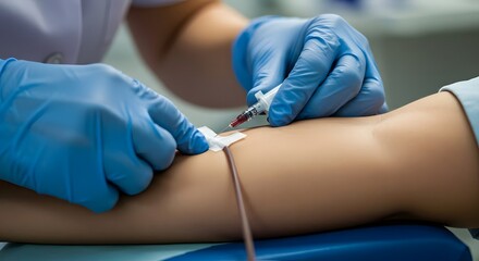 Close-Up of a Medical Professional Drawing Blood with a Syringe from a Patient’s Arm
