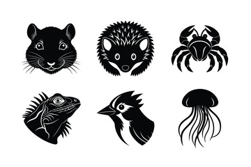 many kinds of pet animal head silhouette vector illustrations