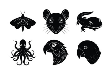 many kinds of pet animal head silhouette vector illustrations