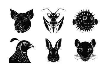 many kinds of pet animal head silhouette vector illustrations