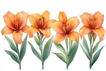Fototapeta premium Beautiful Watercolor Orange Daylily Flower Illustration Isolated on White Background with Clean Lines