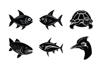 many kinds of pet animal head silhouette vector illustrations