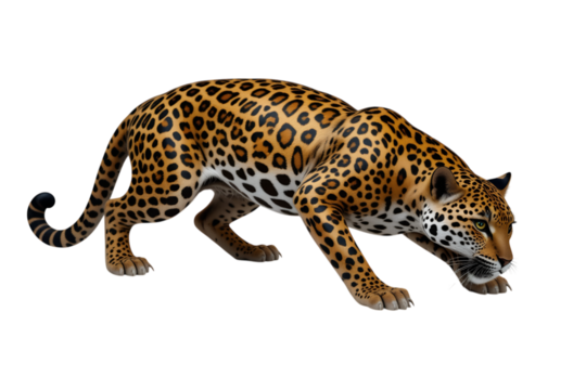 Realistic illustration of a fierce leopard in a stealthy pose