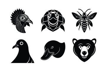 many kinds of pet animal head silhouette vector illustrations