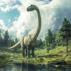 Fototapeta premium Brachiosaurus in its natural habitat.