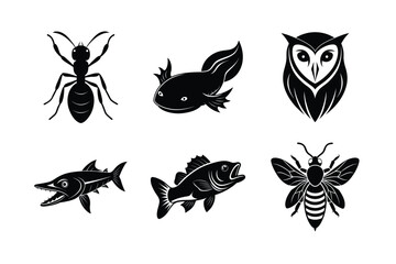many kinds of pet animal head silhouette vector illustrations
