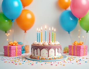Colorful Birthday Celebration with Cake & Gifts