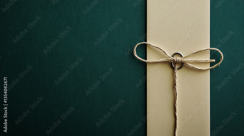 Poster beige and teal textured paper background, tied with a twine bow, offering free space for text or ima