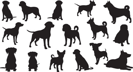 Fototapeta premium Dog Breeds Silhouette Set, Ideal for Pet and Animal Themes - Flat Vector Illustration