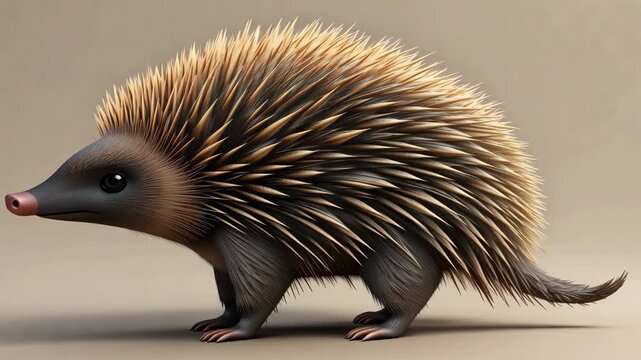 Stylized Echidna Side View With Brown And Tan Textured Body On Neutral Background