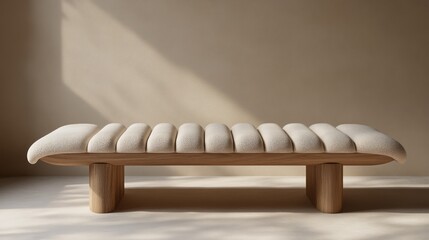 Stylish bench with textured fabric cushion on a wooden frame