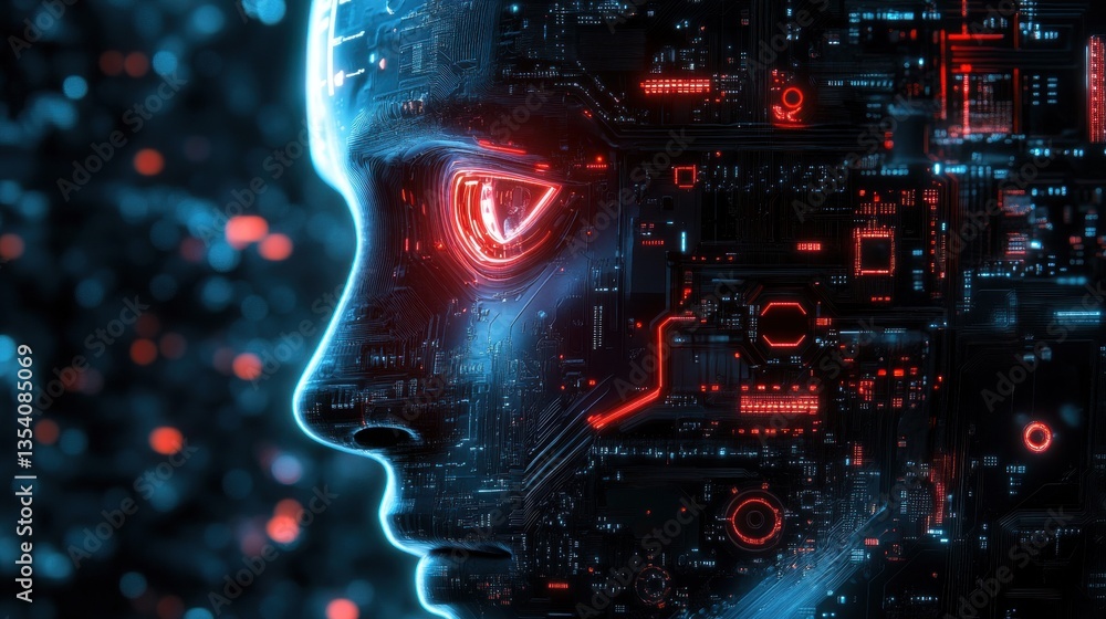 Poster futuristic neural processing unit chip technology in cybernetic design