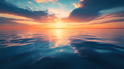 Fototapeta premium Spectacular abstract image of a scenic calm ocean, sunrise sky reflecting in the water. Sunset and natural