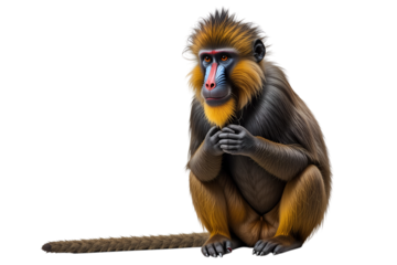 Colorful Mandrill Sitting Thoughtfully in a Playful Pose