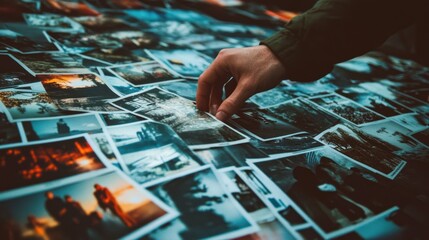 Naklejka premium Hand selecting photo from many, diverse images