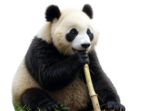Playful Giant Panda Enjoying a Bamboo Snack in Natural Habitat