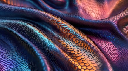 High-quality fabric with realistic snake scale design, metallic sheen, gradient colors