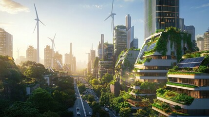 Futuristic Cityscape: A Vision of Urban Life Powered Entirely by Renewable Energy Sources
